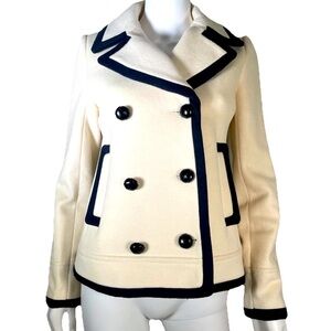 J. Crew Wool Cream Navy Trim Pea Coat Nello Gori Italian Fabric Jacket Womens 2